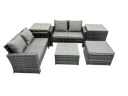 Fimous Lounge Double Seat Sofa Coffee Table Set with 2 Side Tables Big Stool in Dark Grey - thumbnail 2