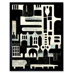"Artery8 Wall Art Print Bold Monochrome Modern Vintage Abstract Geometric Black White Cream Grey Art Framed - Size: W12"" x H16""" - thumbnail 1