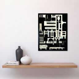 "Artery8 Wall Art Print Bold Monochrome Modern Vintage Abstract Geometric Black White Cream Grey Art Framed - Size: W12"" x H16""" - thumbnail 2