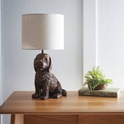 K LIVING Puppy Red Copper Raisin Table Lamp with Linen Shade in Bronze
