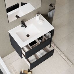 Banyetti Celtic Duo 800mm Wall Hung Vanity Unit with Door & Basin - Matt Black - thumbnail 8