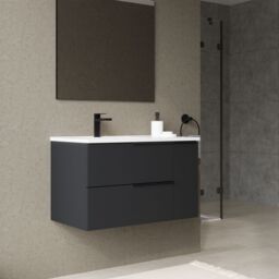 Banyetti Celtic Duo 800mm Wall Hung Vanity Unit with Door & Basin - Matt Black - thumbnail 6