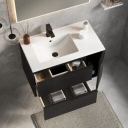 Banyetti Celtic Duo 800mm Wall Hung Vanity Unit with Door & Basin - Matt Black - thumbnail 4