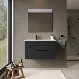 Banyetti Celtic Duo 800mm Wall Hung Vanity Unit with Door & Basin - Matt Black - thumbnail 7