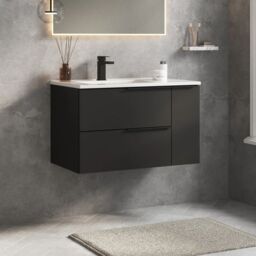 Banyetti Celtic Duo 800mm Wall Hung Vanity Unit with Door & Basin - Matt Black - thumbnail 3