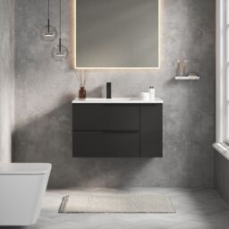 Banyetti Celtic Duo 800mm Wall Hung Vanity Unit with Door & Basin - Matt Black - thumbnail 1