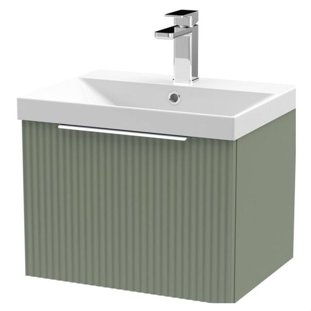 Balterley Tixall Fluted 1 Drawer Wall Hung Vanity Basin Unit, Satin Green, 500mm in Green - image 1