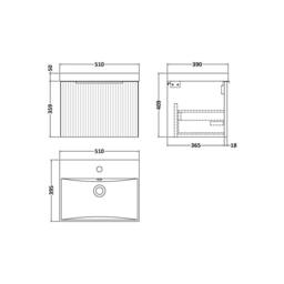 Balterley Tixall Fluted 1 Drawer Wall Hung Vanity Basin Unit, Satin Green, 500mm in Green - thumbnail 2