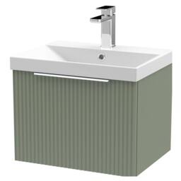 Balterley Tixall Fluted 1 Drawer Wall Hung Vanity Basin Unit, Satin Green, 500mm in Green - thumbnail 1