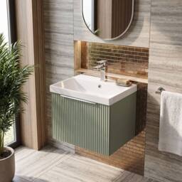Balterley Tixall Fluted 1 Drawer Wall Hung Vanity Basin Unit, Satin Green, 500mm in Green - thumbnail 3