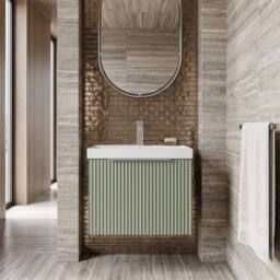 Balterley Tixall Fluted 1 Drawer Wall Hung Vanity Basin Unit, Satin Green, 500mm in Green - thumbnail 6