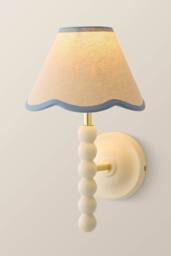 ValueLights Bobbins Cream Bobble Wall Light & Colour Trim Linen Lamp Shade in Baby Blue - thumbnail 3