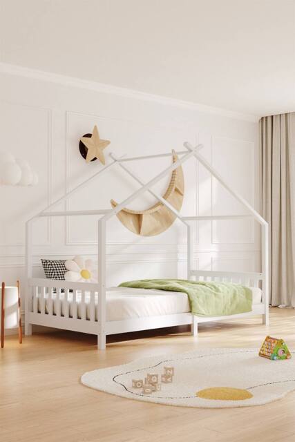 H&O Direct Pine Wood House-Style Bed Frame in White - image 1