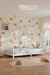 H&O Direct Pine Wood House-Style Bed Frame in White - thumbnail 3