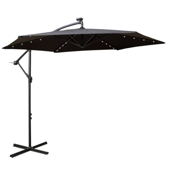 Samuel Alexander Black Cantilever Lit Banana Garden Parasol, Crank Handle & Solar LEDs - image 1
