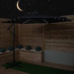 Samuel Alexander Black Cantilever Lit Banana Garden Parasol, Crank Handle & Solar LEDs - thumbnail 3