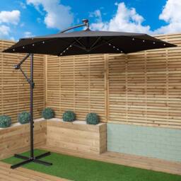 Samuel Alexander Black Cantilever Lit Banana Garden Parasol, Crank Handle & Solar LEDs - thumbnail 2