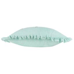 Furn Les Petite Fleurs 100% Cotton Gingham Ruffle Cushion in Green - Size: 30 cm x 50 cm - thumbnail 4