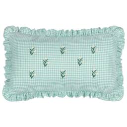 Furn Les Petite Fleurs 100% Cotton Gingham Ruffle Cushion in Green - Size: 30 cm x 50 cm - thumbnail 2