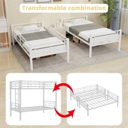 Direct Wicker Reinforced Metal Bunk Bed with Iron Art for Dorm & Children in White - Size: Double - thumbnail 6