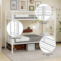 Direct Wicker Reinforced Metal Bunk Bed with Iron Art for Dorm & Children in White - Size: Double - thumbnail 3