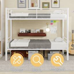 Direct Wicker Reinforced Metal Bunk Bed with Iron Art for Dorm & Children in White - Size: Double - thumbnail 4