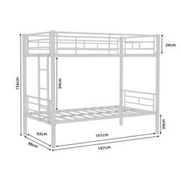Direct Wicker Reinforced Metal Bunk Bed with Iron Art for Dorm & Children in White - Size: Double - thumbnail 2