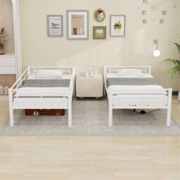 Direct Wicker Reinforced Metal Bunk Bed with Iron Art for Dorm & Children in White - Size: Double - thumbnail 7