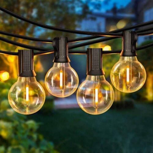 LED Outdoor Festoon Lights Garden String Lights 12M 25 x G40 Bulbs Included, IP44, Warm White, Mains Powered