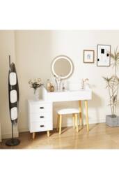 Home Source Dressing Table Vanity Desk Integrated Lighting Mirror Cushioned Stool in White - thumbnail 4