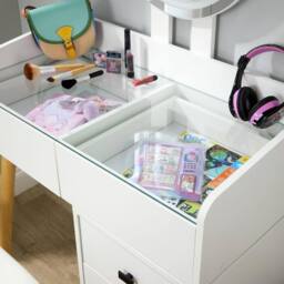 Home Source Dressing Table Vanity Desk Integrated Lighting Mirror Cushioned Stool in White - thumbnail 8