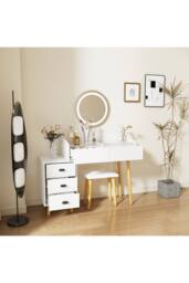 Home Source Dressing Table Vanity Desk Integrated Lighting Mirror Cushioned Stool in White - thumbnail 6