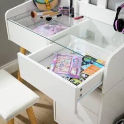 Home Source Dressing Table Vanity Desk Integrated Lighting Mirror Cushioned Stool in White - thumbnail 9