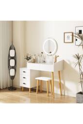 Home Source Dressing Table Vanity Desk Integrated Lighting Mirror Cushioned Stool in White - thumbnail 5