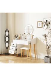 Home Source Dressing Table Vanity Desk Integrated Lighting Mirror Cushioned Stool in White - thumbnail 7