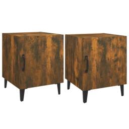 Berkfield Home Bedside Cabinets 2 pcs Smoked Oak Engineered Wood in Brown - thumbnail 1
