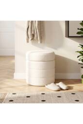 Living and Home Teddy Fleece Upholstered Storage Ottoman in White - thumbnail 1