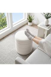 Living and Home Teddy Fleece Upholstered Storage Ottoman in White - thumbnail 2