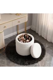Living and Home Teddy Fleece Upholstered Storage Ottoman in White - thumbnail 4