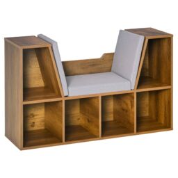 HOMCOM Bookcase Storage Reading Seat Unit Kids Adults Six Cubes Organiser in Brown - thumbnail 2