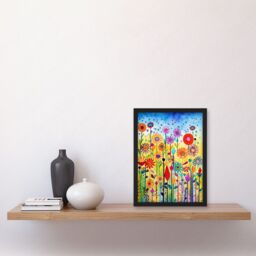 Artery8 Tall Mixed Flowers Folk Art Watercolour Painting Artwork Framed Wall Art Print A4 in Black - thumbnail 2