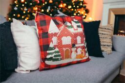 Netagon Festive House Design Christmas Themed Cushion 40X40CM in Red - Size: 40X40 cm - thumbnail 3