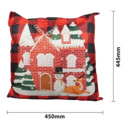 Netagon Festive House Design Christmas Themed Cushion 40X40CM in Red - Size: 40X40 cm - thumbnail 2