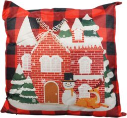 Netagon Festive House Design Christmas Themed Cushion 40X40CM in Red - Size: 40X40 cm - thumbnail 1