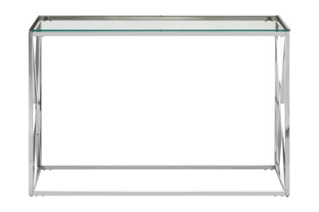 Orsina Silver Glass Console Table with Stainless Steel Frame, Clear Tempered Glass Hallway Console, Entryway Table - image 1