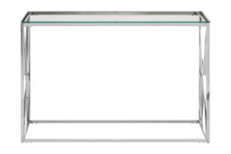 Orsina Silver Glass Console Table with Stainless Steel Frame, Clear Tempered Glass Hallway Console, Entryway Table