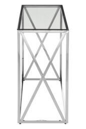 Orsina Silver Glass Console Table with Stainless Steel Frame, Clear Tempered Glass Hallway Console, Entryway Table - thumbnail 3