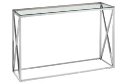 Orsina Silver Glass Console Table with Stainless Steel Frame, Clear Tempered Glass Hallway Console, Entryway Table - thumbnail 2