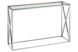 Orsina Silver Glass Console Table with Stainless Steel Frame, Clear Tempered Glass Hallway Console, Entryway Table - thumbnail 6