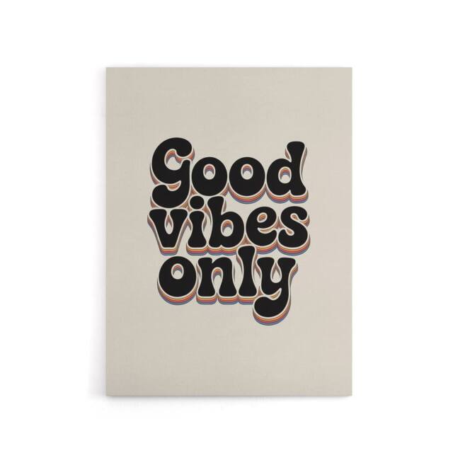 "Artery8 Good Vibes Only Bold Funky Retro Typography Canvas Wall Art Print in Beige - Size: W18"" x H24""" - image 1